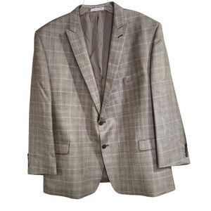 Calvin Klein Suit Jacket Men's Sz 52R Blazer Sport Coat Silk Wool Gray Plaid